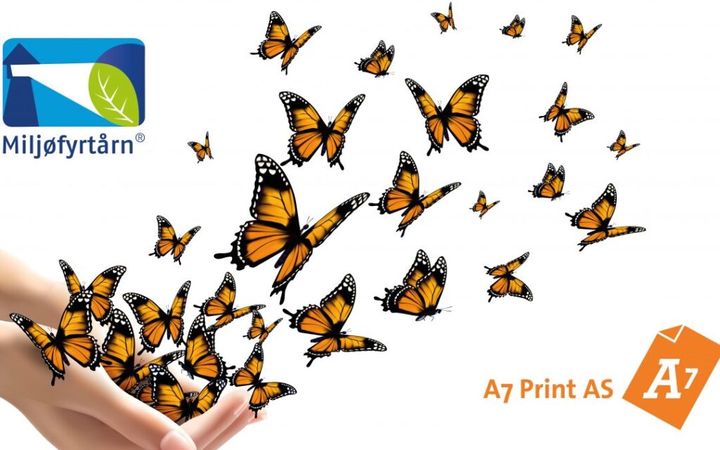 Miljøfyrtårn Bloggbilde med sommerfulger flyvende ut av en hånd